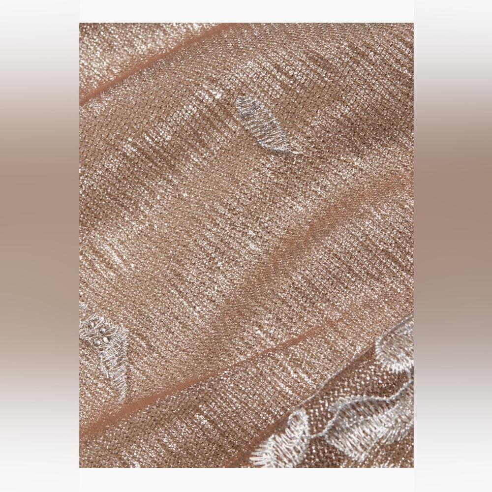 Rene Ruiz Tan and Silver Embellished Strapless Gown - Picture 7 of 8